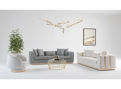 Sofà imbottito per il soggiorno grigio-bianco, poltrone da designer, divano a 4 posti, mobili di lusso.