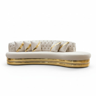 Sofà Chesterfield bianco semicircolare designer 2 pezzi 3 posti eleganti couch.