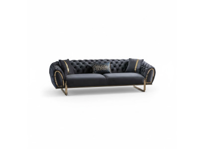 Divano imbottito nero Designer Chesterfield per il soggiorno.
