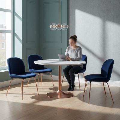 Gruppo di sedie blu 4x set di sedie tessili imbottite seduta sala da pranzo