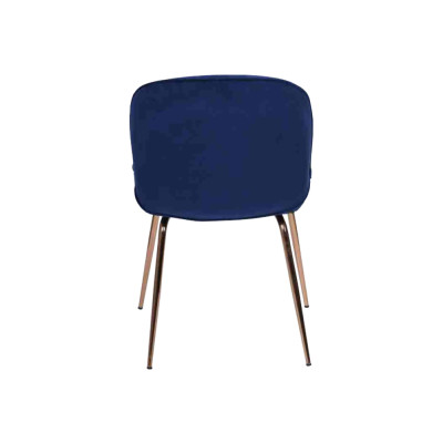 Set da pranzo in tessuto blu con 6 sedie imbottite.   Impostazione di pranzo in tessuto blu con 6 sedie imbottite.