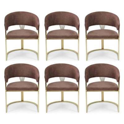 Garnitura marrone poltrona set completo design moderno nuovo 6 sedie sedia imbottita