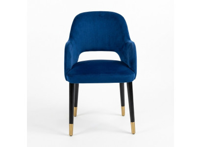 Sedia imbottita blu per sala da pranzo, mobili da cucina moderni con struttura in legno di design.