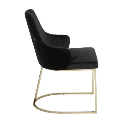 Sedia in tessuto nero moderna per sala da pranzo, monoposto in metallo, arredamento design.