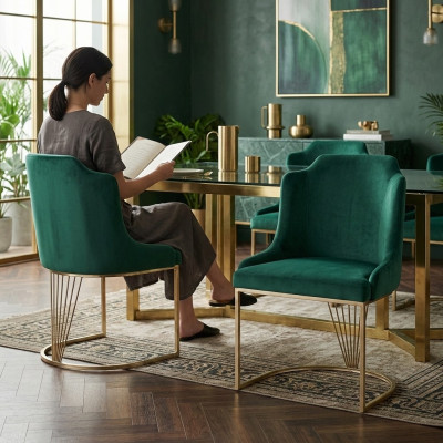 Sedia da pranzo verde di design 2x Sedie di lusso Monoposto Moderno da pranzo