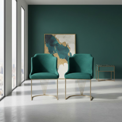Sedia da pranzo verde di design 2x Sedie di lusso Monoposto Moderno da pranzo