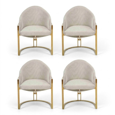 Moderno set di 4 sedie imbottite da sala da pranzo in metallo bianco elegante.