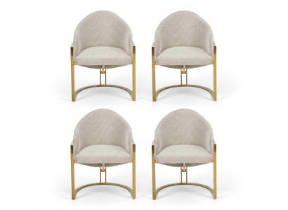 Moderno set di 4 sedie imbottite da sala da pranzo in metallo bianco elegante.