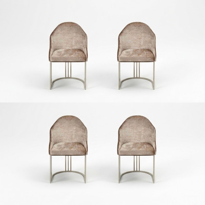 Sedia da pranzo di lusso 4x sedie Tessuto Design in metallo Moderno Mobili  Sedia da pranzo di lusso 4x sedie Tessuto Design in metallo Moderno Mobili