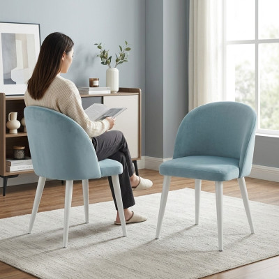 Sala da pranzo moderna in legno 2 sedie blu senza braccioli nuovo design sedia imbottita