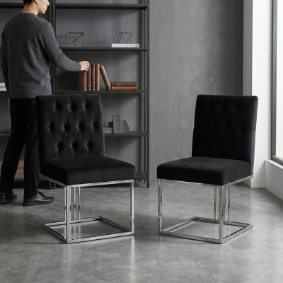 Sedia a sdraio nera designer 2x Sedie Mobili da sala da pranzo Sedie in acciaio inossidabile.