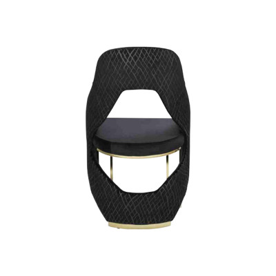 Elegante sedia da pranzo nera con schienale, lussuosa, moderna e innovativa.