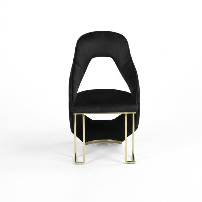 Elegante sedia da pranzo nera con schienale, lussuosa, moderna e innovativa.