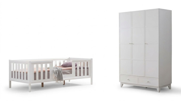 Camera da letto per bambini 2 pezzi Arredamento camera da letto Completo camera da giovane Bianco