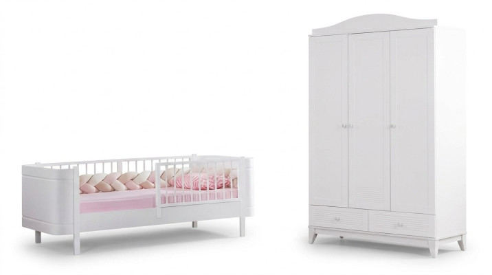 Camera da letto moderna per ragazzi in bianco lussuoso set con letto e armadio.