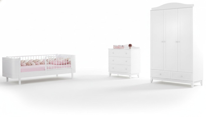 Camera da gioventù moderna per bambini bianca Set di lusso letto armadio cassettiera