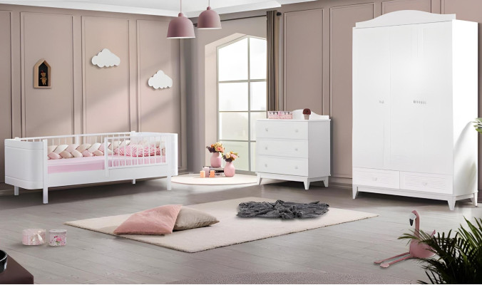 Elegante lettino bianco per bambini Camera da letto per bambini Mobili per la camera dei bambini in legno nuovo