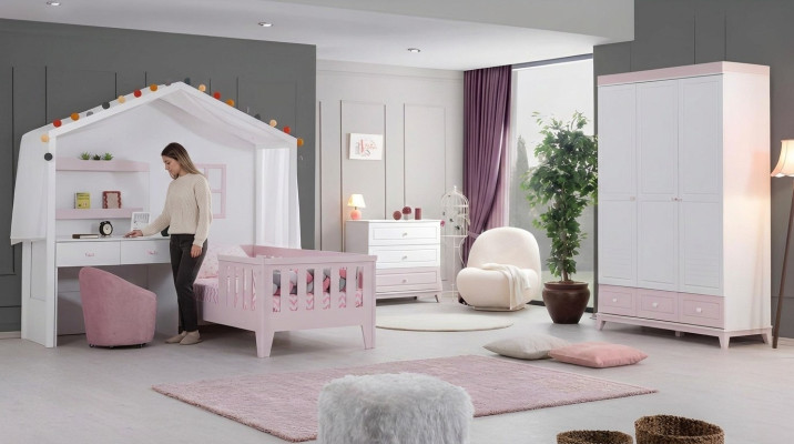 Camera per bambini Set Moderno Letto per bambini con scrivania Comò Armadio