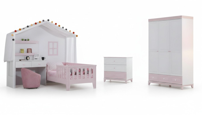 Camera per bambini Set Moderno Letto per bambini con scrivania Comò Armadio