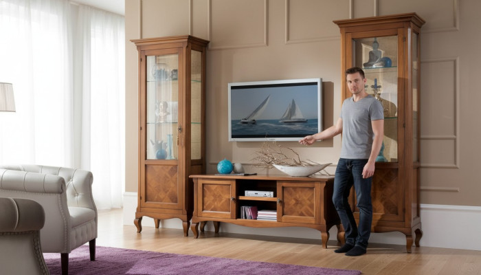 Soggiorno porta TV 2x vetrina 3 pezzi. Nuovo set di mobili da soggiorno designer.