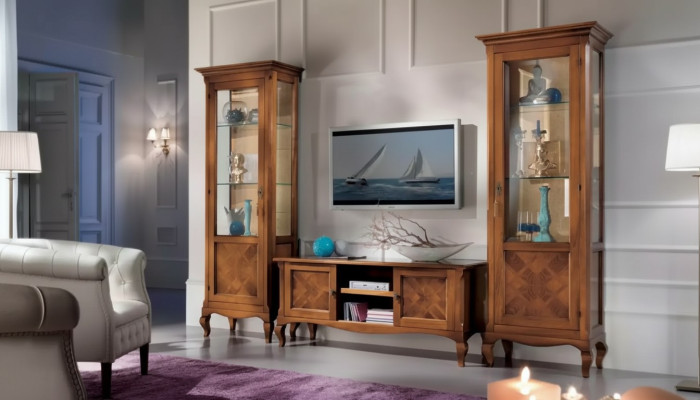 Soggiorno porta TV 2x vetrina 3 pezzi. Nuovo set di mobili da soggiorno designer.