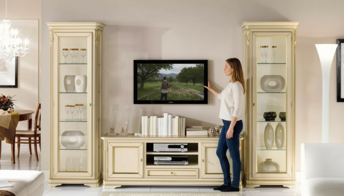Soggiorno italiano Parete attrezzata 2x Vetrina Armadio Set da design 3 pezzi