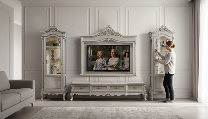 Gruppo RTV Mobile porta TV Grigio Set soggiorno 4 pezzi Composizione murale Nuovo