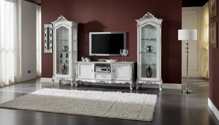 Set soggiorno con mensola da parete, supporto TV, parete attrezzata, 2 vetrine design 3 pezzi. Nuovo