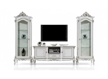 Set soggiorno con mensola da parete, supporto TV, parete attrezzata, 2 vetrine design 3 pezzi. Nuovo