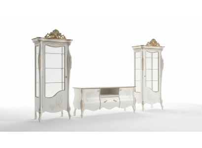 Soggiorno classico parete 2x vetrina credenza tavolino TV scaffale 3 pezzi.