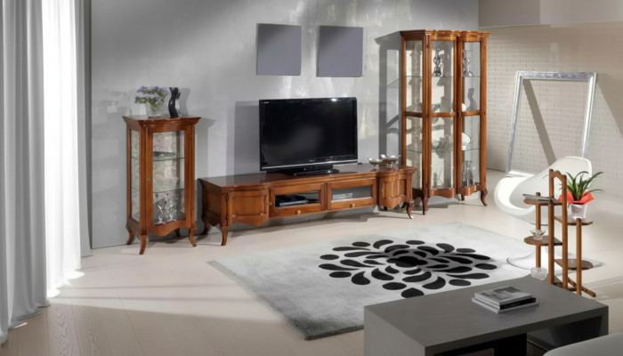 Mobili in stile italiano per soggiorno, set da 3 pezzi. Classico set di 2 vetrine marroni.