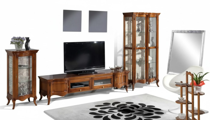 Mobili in stile italiano per soggiorno, set da 3 pezzi. Classico set di 2 vetrine marroni.