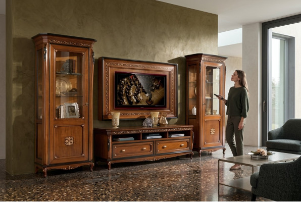 RTV Mobile basso Classico set da parete per soggiorno Cornice TV Marrone 4 pz.