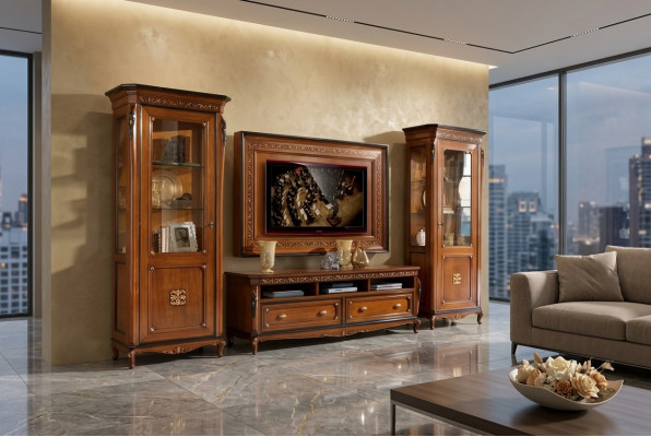 RTV Mobile basso Classico set da parete per soggiorno Cornice TV Marrone 4 pz.