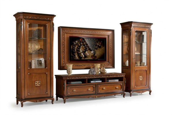 RTV Mobile basso Classico set da parete per soggiorno Cornice TV Marrone 4 pz.