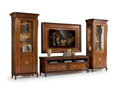 RTV Mobile basso Classico set da parete per soggiorno Cornice TV Marrone 4 pz.