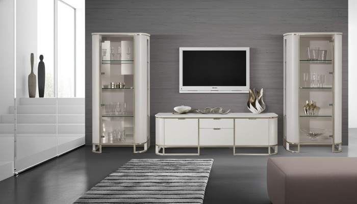 Set parete attrezzata 3 pezzi. Soggiorno 2x vetrina supporto TV. Garniture classica.