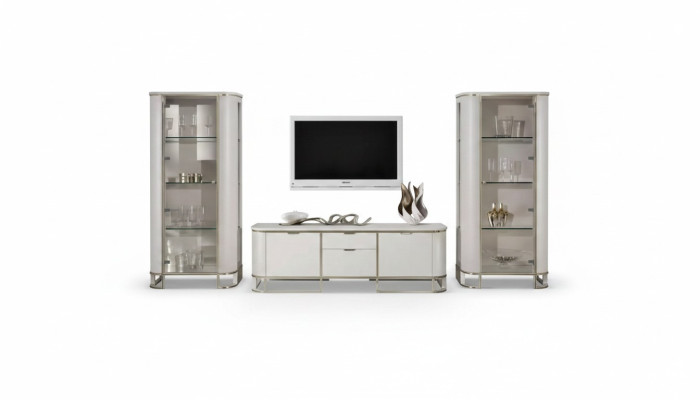 Set parete attrezzata 3 pezzi. Soggiorno 2x vetrina supporto TV. Garniture classica.