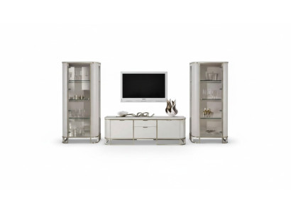 Set parete attrezzata 3 pezzi. Soggiorno 2x vetrina supporto TV. Garniture classica.