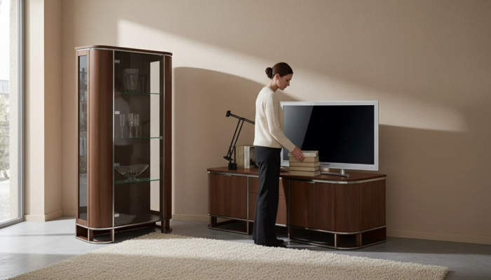 Supporto TV TV Parete Mobile Soggiorno Marrone Lucido Vetrina