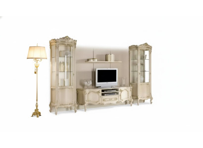 Set soggiorno parete attrezzata gruppo mobile basso vetrina 4 pezzi legno mobile scaffale.