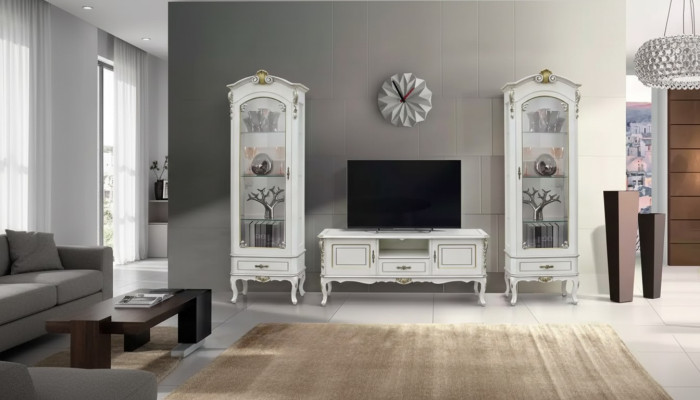 Set 3 pezzi Soggiorno Mobile porta TV 2x Vetrina Mobili Stile Italiano Bianco