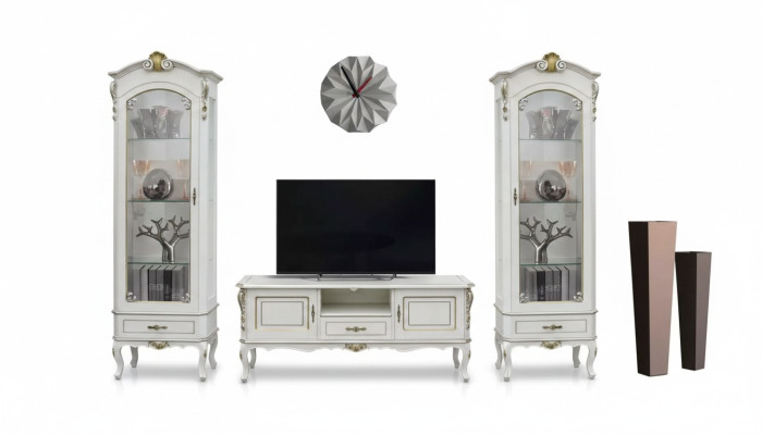 Set 3 pezzi Soggiorno Mobile porta TV 2x Vetrina Mobili Stile Italiano Bianco