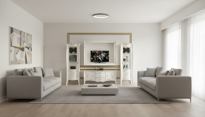 Stile classico Bianco Affetto Scrittoio 2x Vetrina Cornice TV Gruppo Nuovo