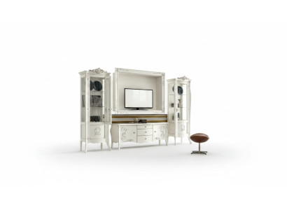 Stile classico Bianco Affetto Scrittoio 2x Vetrina Cornice TV Gruppo Nuovo