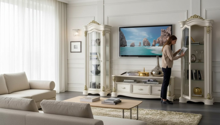 Set XXL soggiorno vetrina mobile TV, madia, credenza, gruppo 3 pezzi.