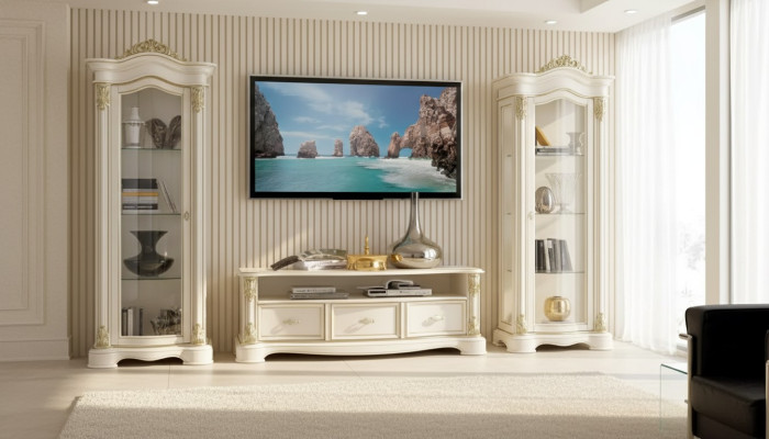 Set XXL soggiorno vetrina mobile TV, madia, credenza, gruppo 3 pezzi.