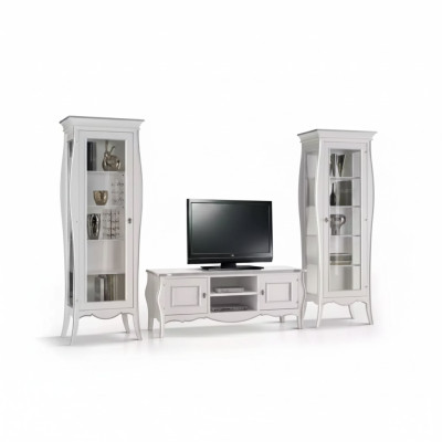 Mobile porta TV con 2 vetrine e scaffale, lussuoso soggiorno bianco wall system.