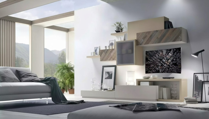 Design Soggiorno Set Vetrina Mensole Parete Composizione Scaffale Armadietti 4pz.