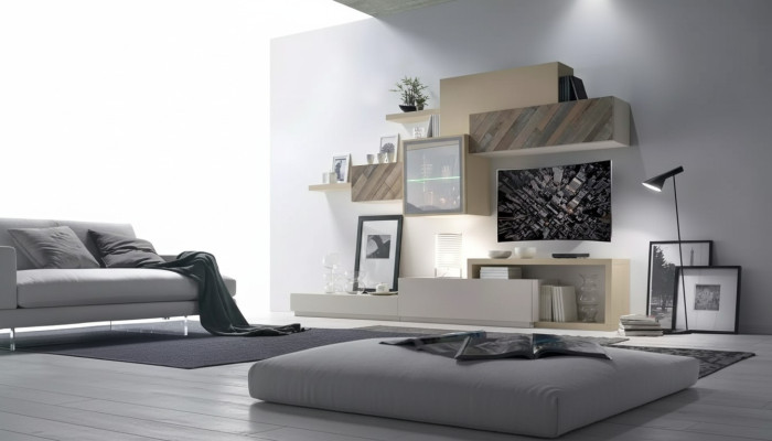 Design Soggiorno Set Vetrina Mensole Parete Composizione Scaffale Armadietti 4pz.